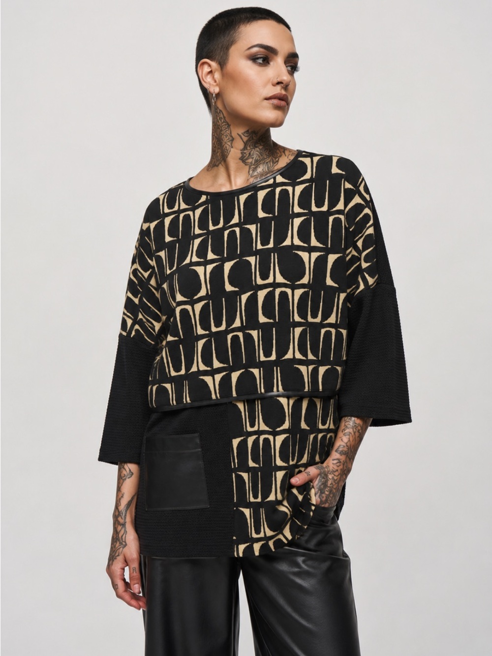 Joseph Ribkoff 243231 Abstract Dolman Top 16 Oversized Boho 3/4 Sleeve